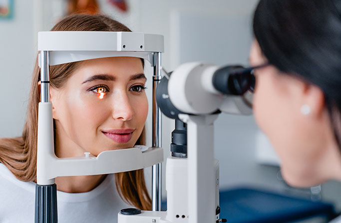 Women at an eye exam